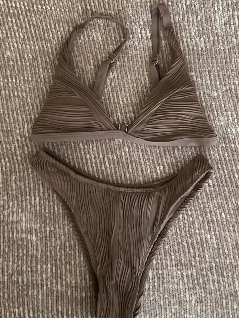 Zaful Brown Ruched Triangle Bikini Set